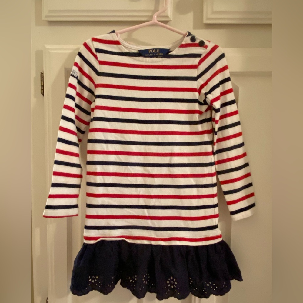 Polo girls striped eyelet dress. Size 4T. Never worn.
